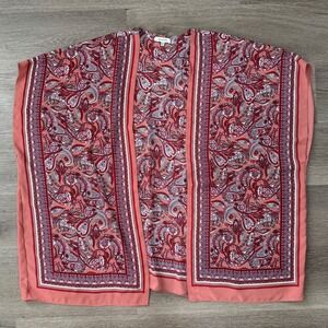 Max Studio Kimono Wrap Women M Coral Red Paisley Open Front Dolman 3703D2807
